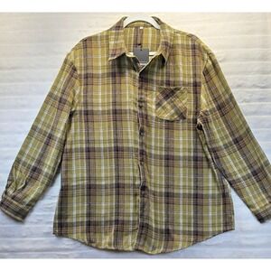 Womens Plaid Flannel‎ Look Shirt Medium Olive Green Brown NEW Long Sleeve